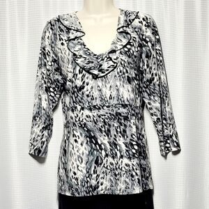 Olivia Paige Woman Black & White Ruffled Animal Print Blouse (1X)